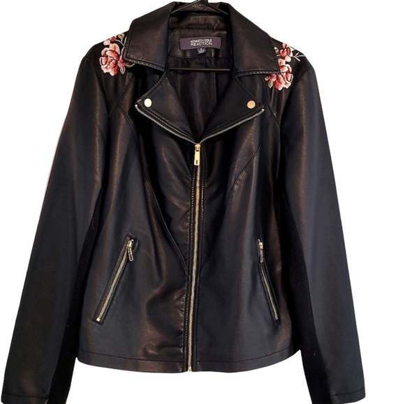 Kenneth Cole Reaction Jackets & Blazers - Kenneth Cole Reaction Black Embroidered Faux Leather Jacket